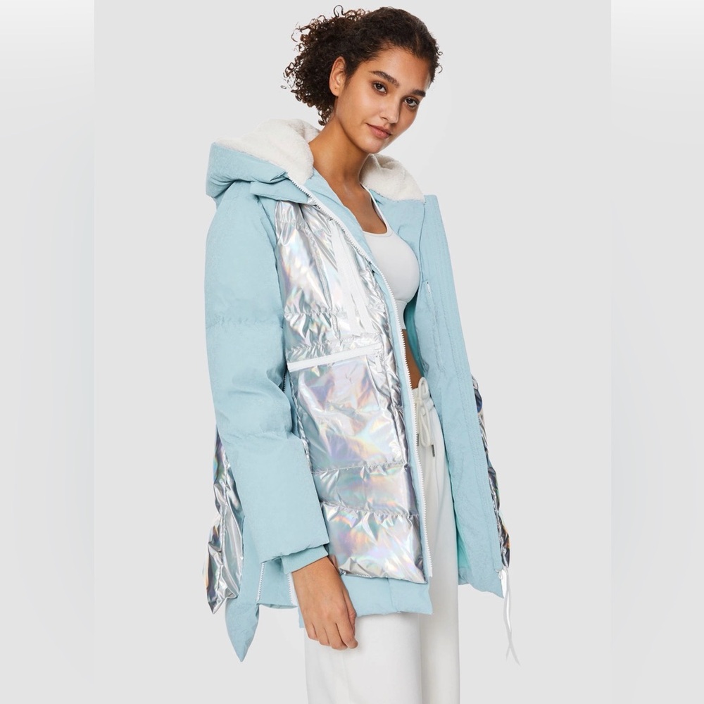 Iridescent Silver and Light Blue Women's Puffer Jacket